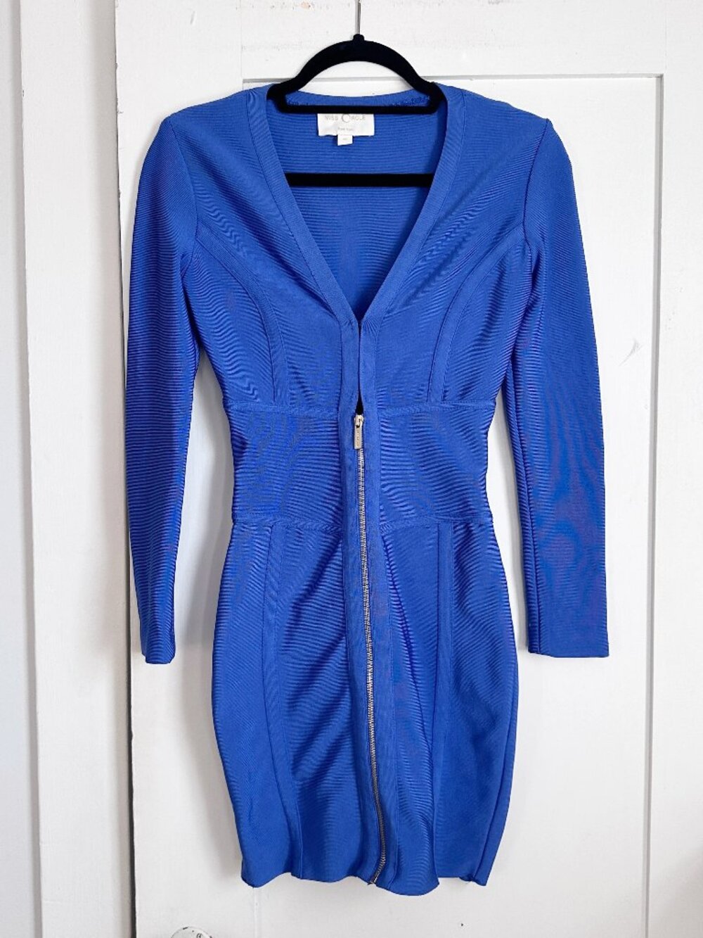 Miss Circle Cobalt Blue Bandage Bodycon Zip Front Mini Dress XS